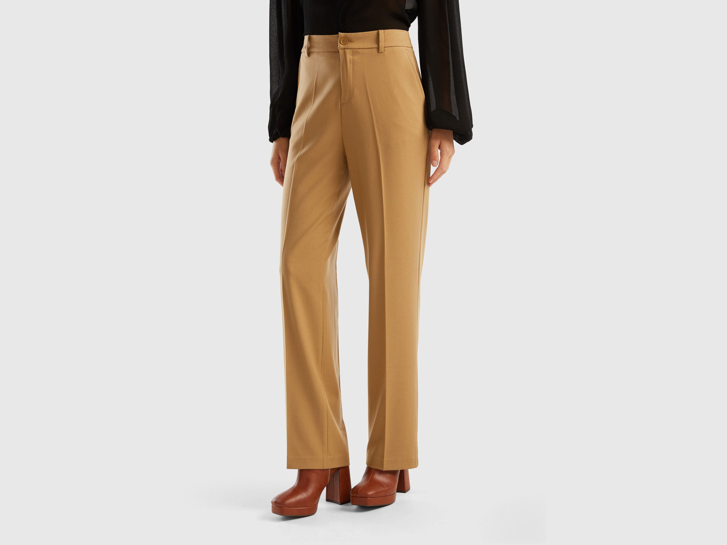 Caldi pantaloni in flanella Cammello Donna Benetton