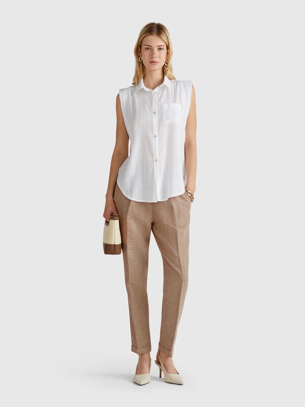 Pantaloni a quadri in misto lino Donna