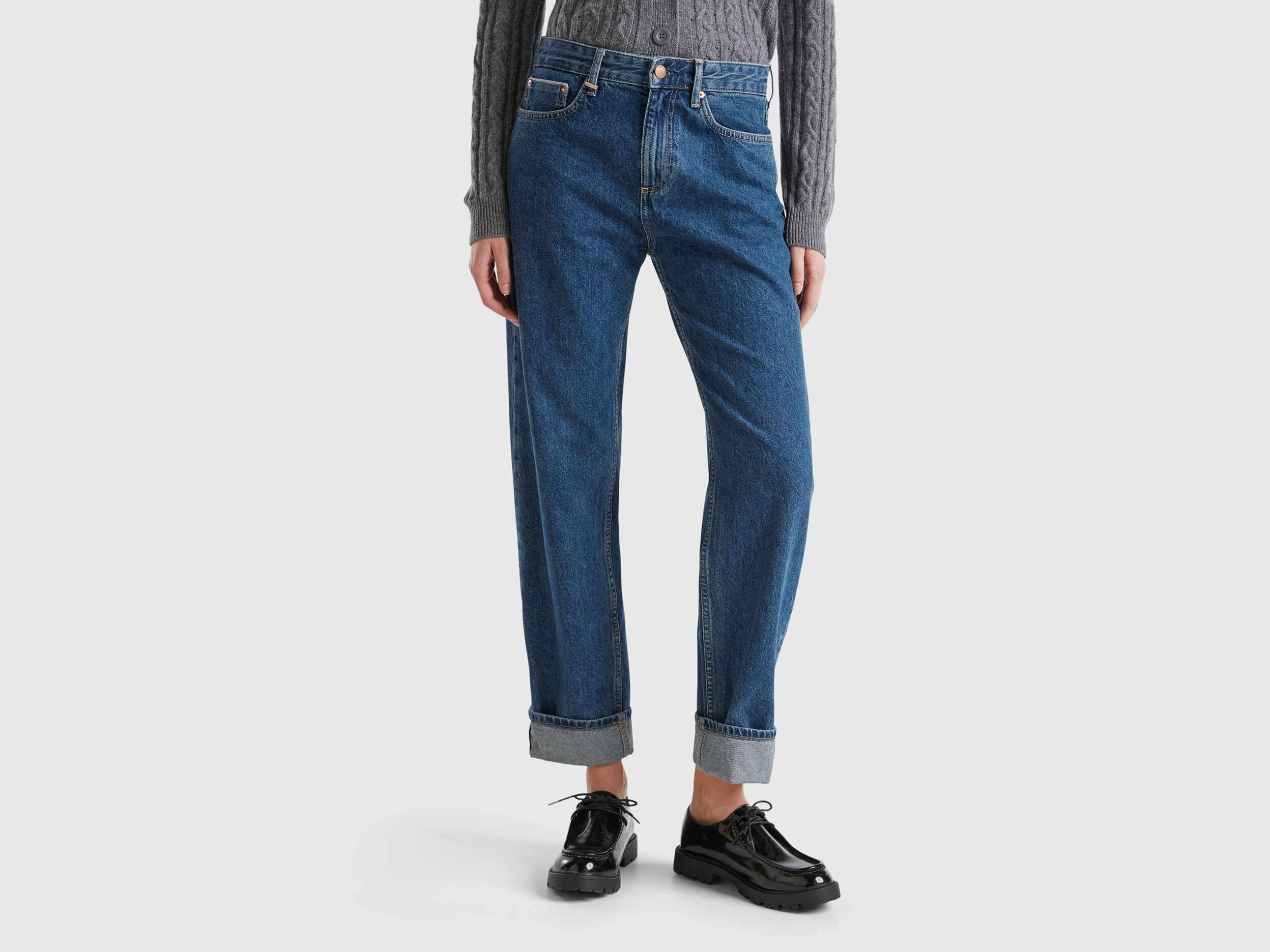 Jeans straight con risvolto Blu Benetton