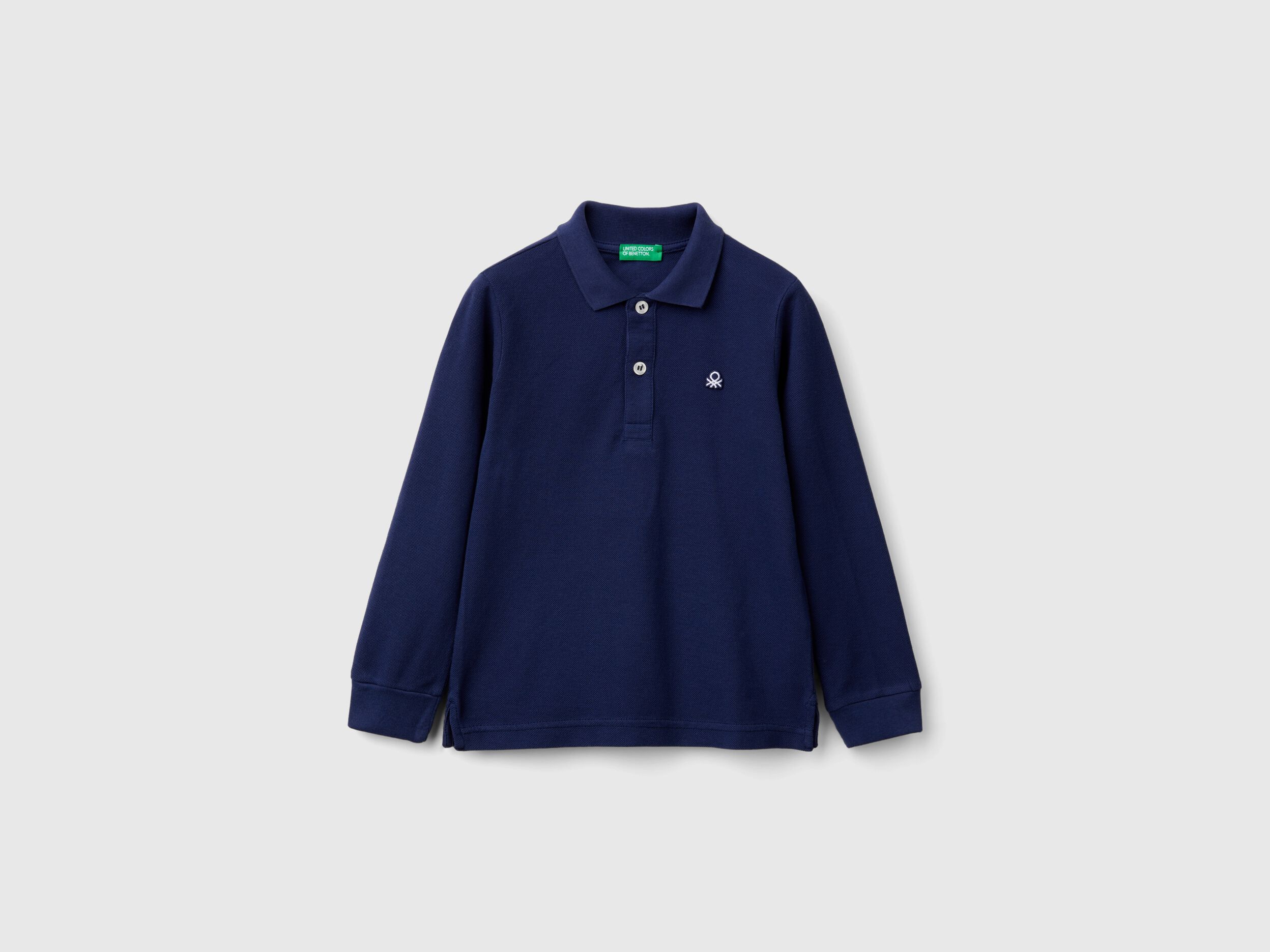 Polo manica lunga in cotone biologico Blu Scuro Benetton