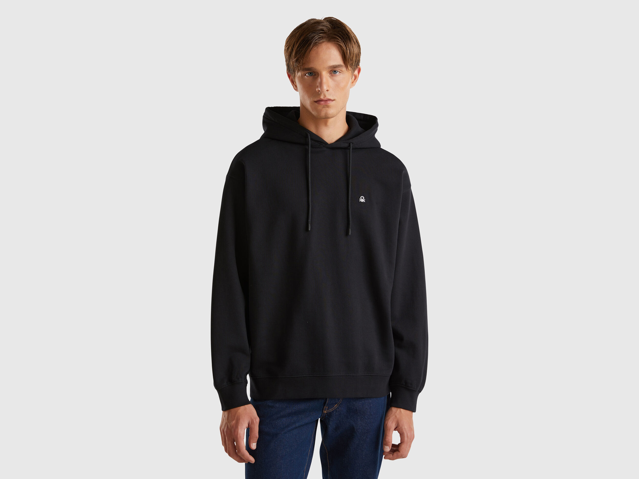 Felpa 100 cotone con cappuccio Nero Benetton