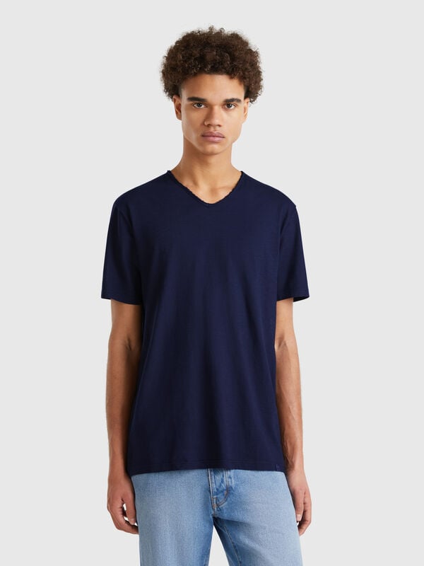 T-shirt 100% cotone con scollo a V Uomo