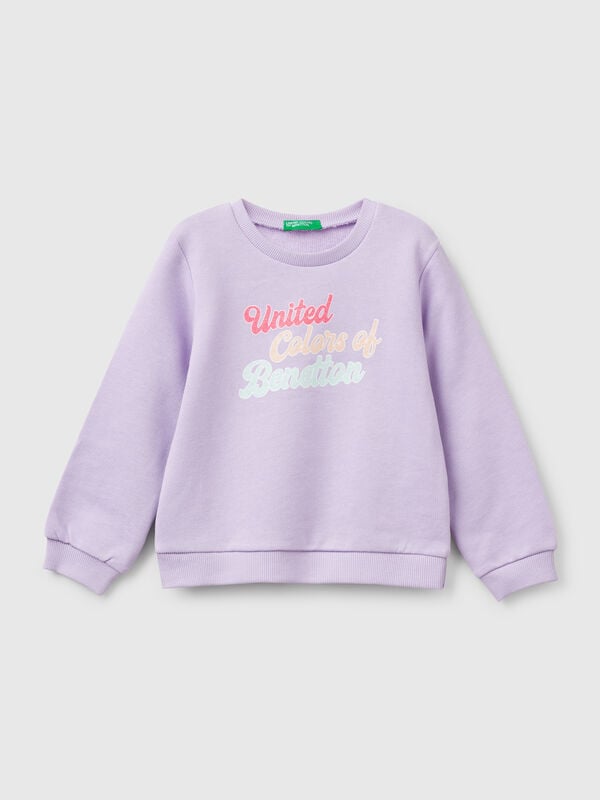 Felpa in cotone con stampa glitter Bambina