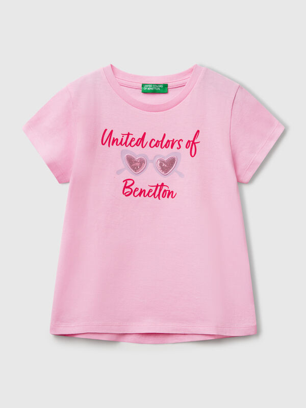 Maglietta con ricamo logo in cotone bio Bambina