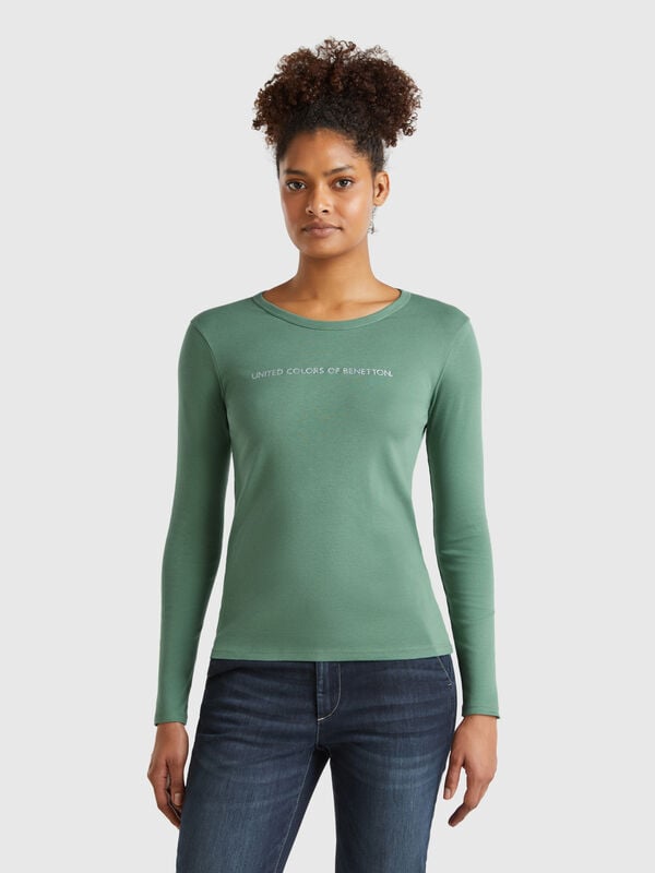T-shirt verde bosco a manica lunga 100% cotone Donna