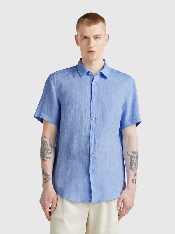 Camicia a manica corta in puro lino Uomo
