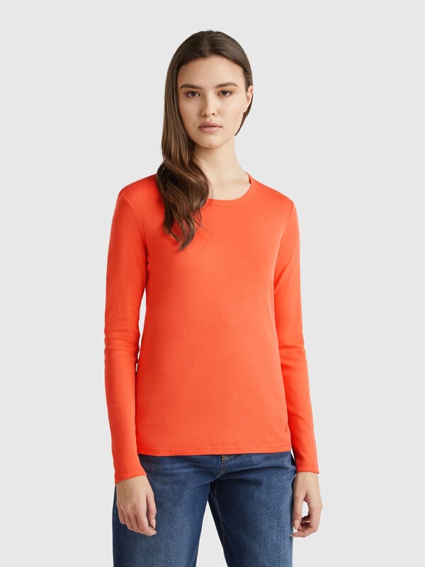 T-shirt a manica lunga in puro cotone Donna