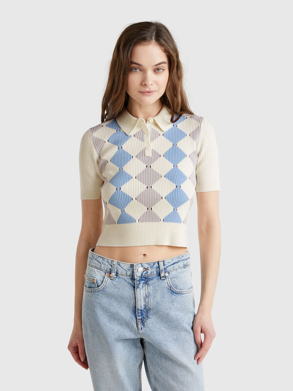 Polo in maglia con intarsio rombi Donna