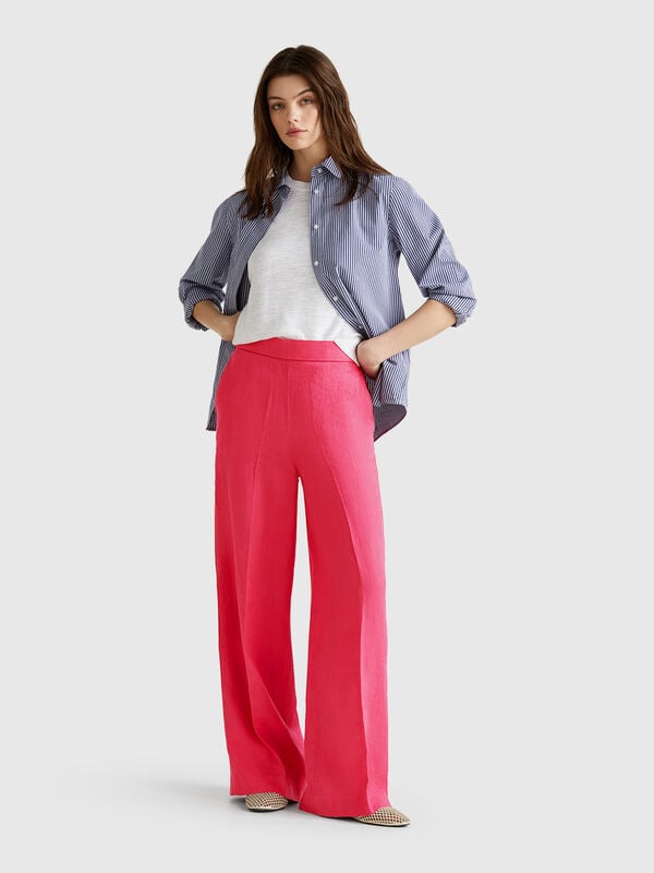 Pantaloni palazzo in 100% lino Donna