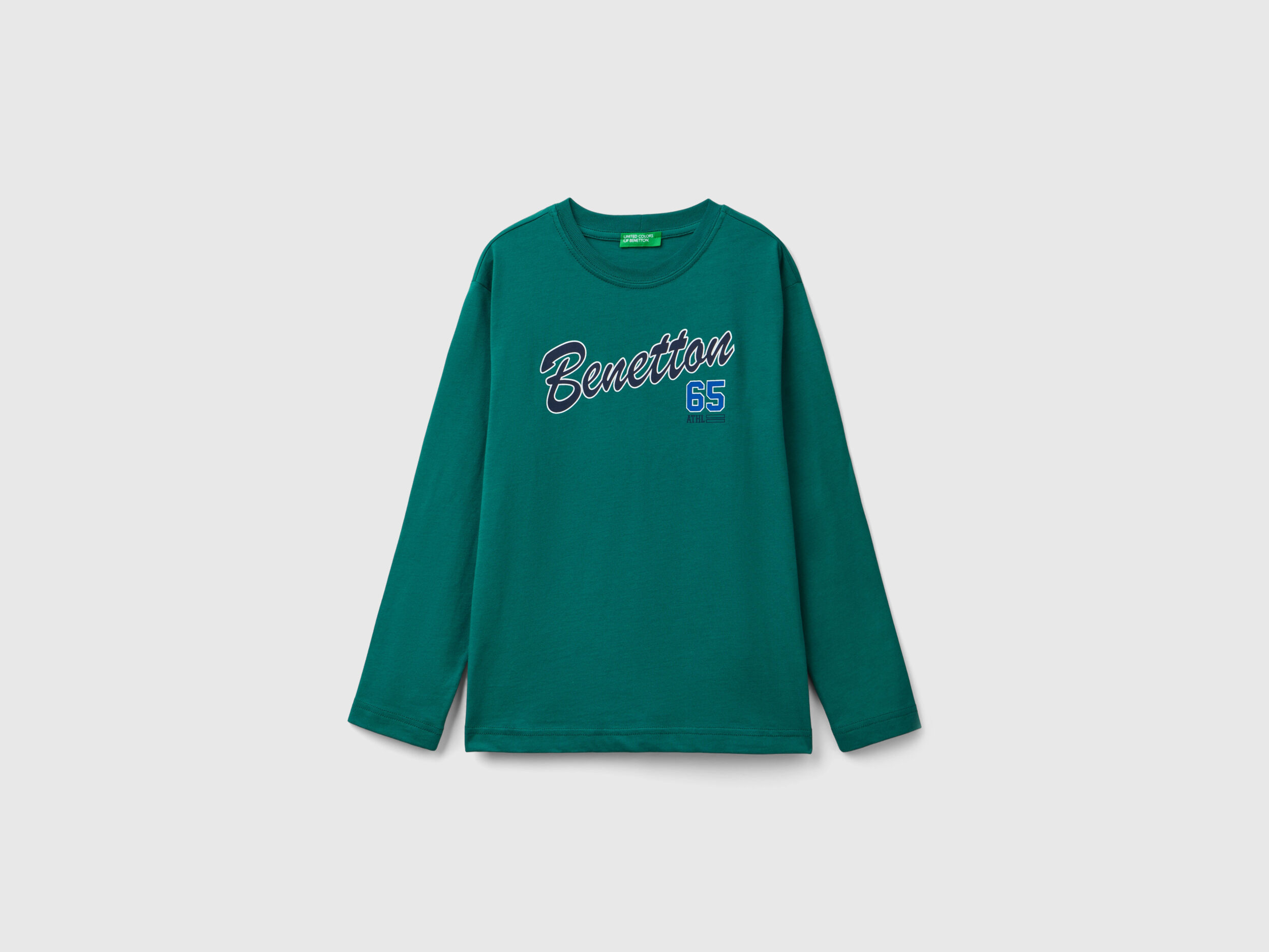 T shirt manica lunga 100 cotone bio Verde Scuro Benetton