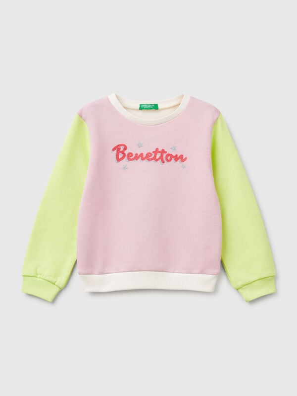 Felpa in cotone con stampa glitter Bambina