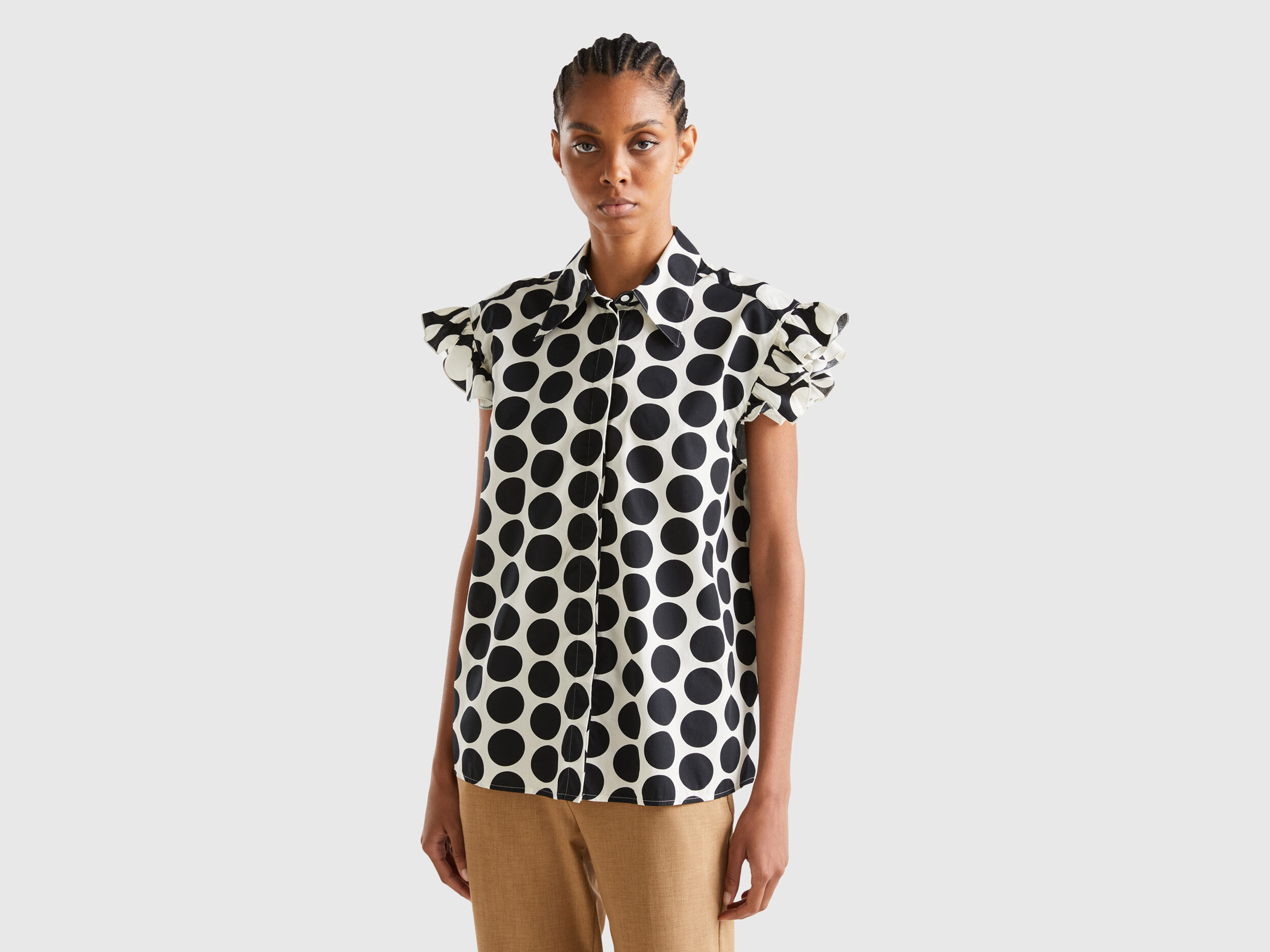 Camicia smanicata a pois Nero Donna Benetton