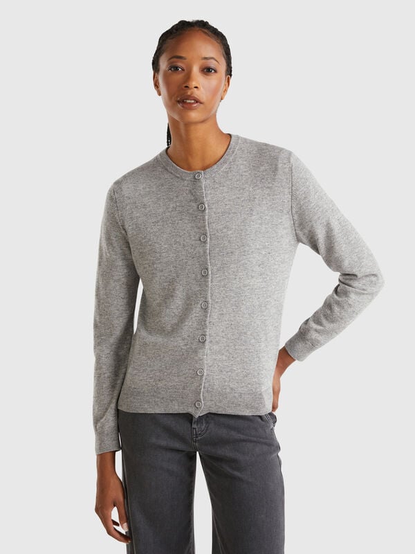 Cardigan grigio chiaro in misto lana e cashmere Donna