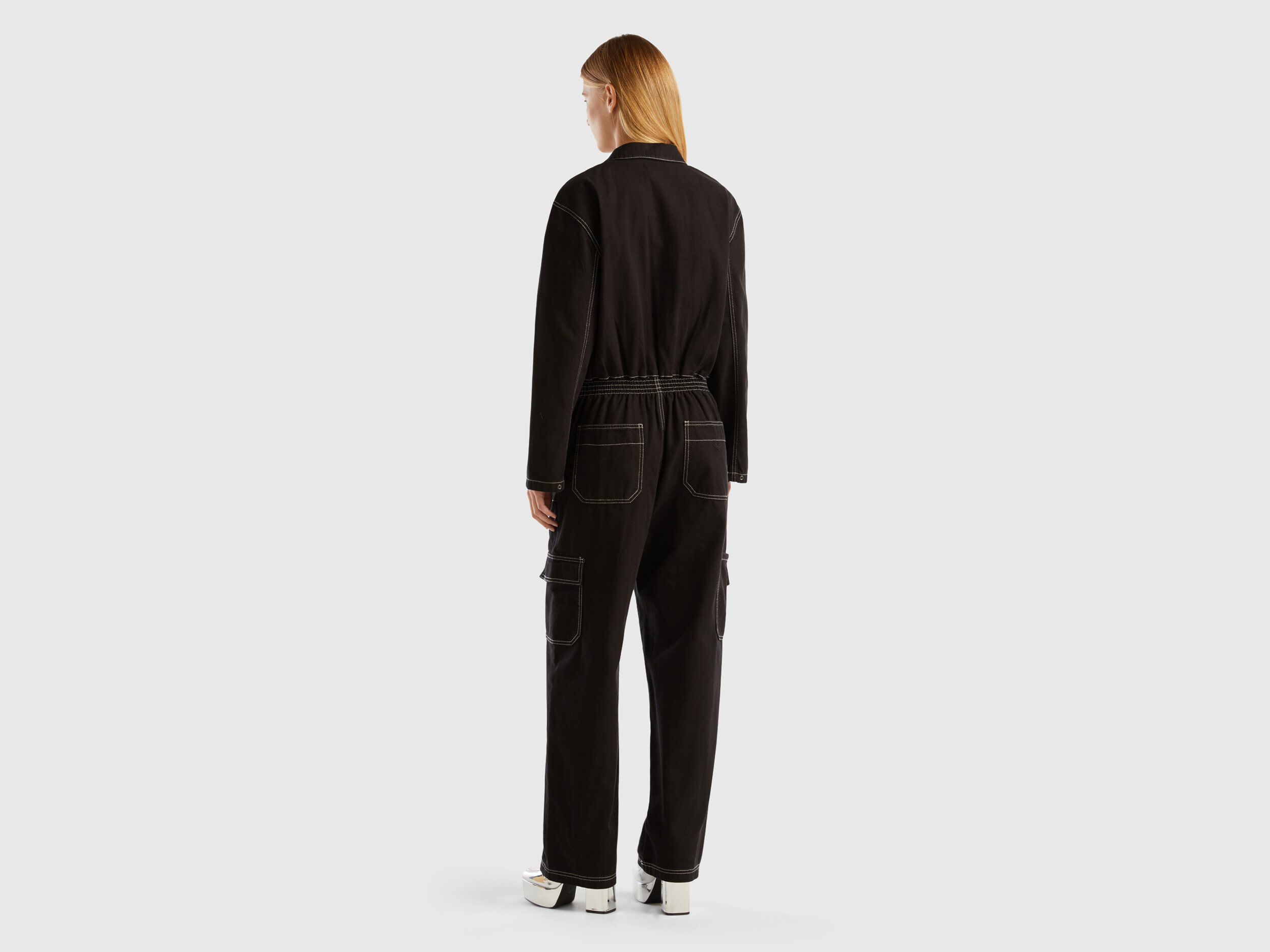 Tuta lunga in tela di cotone Nero Donna Benetton