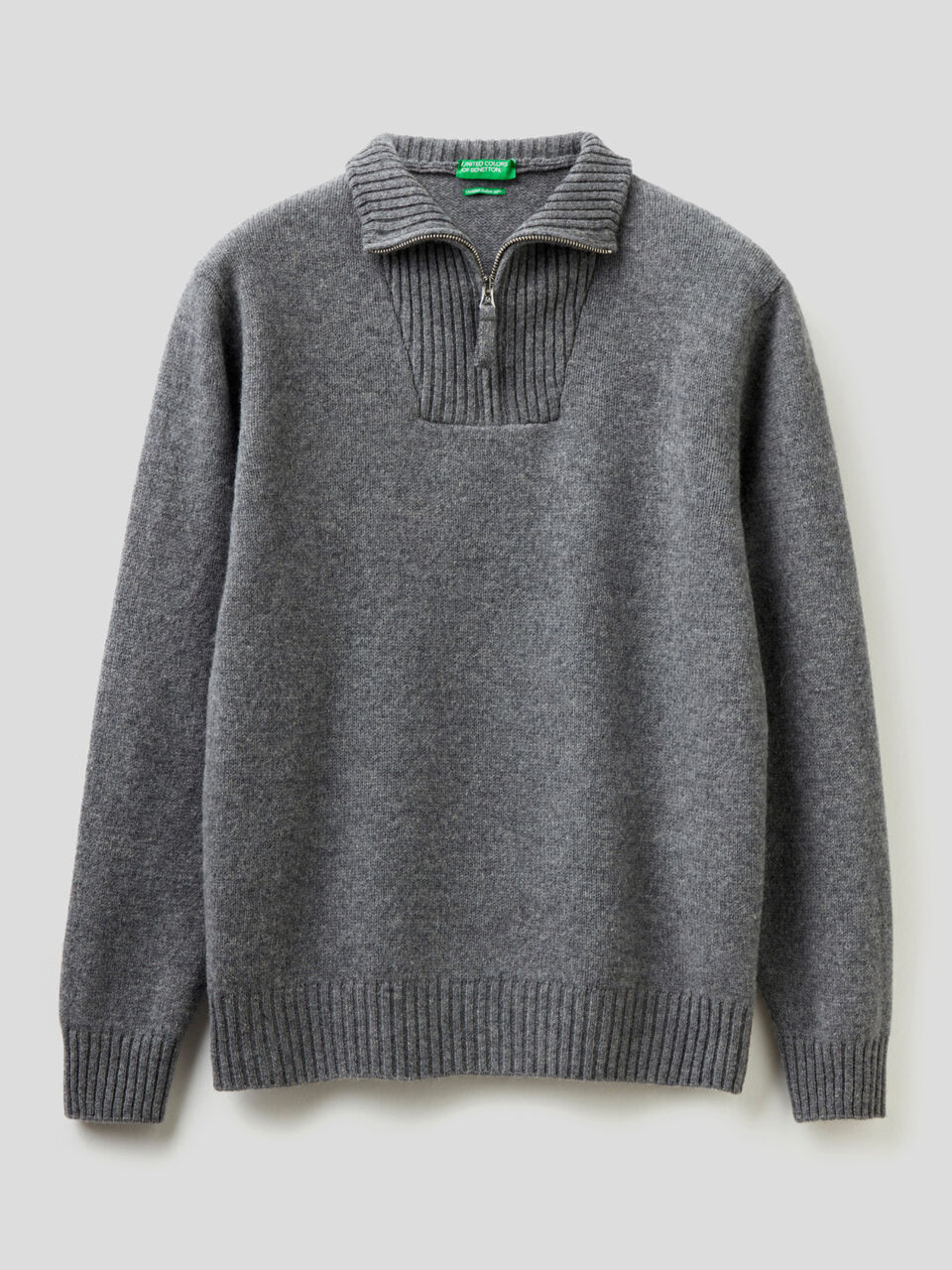 Maglia con collo zippato in pura lana image number 1