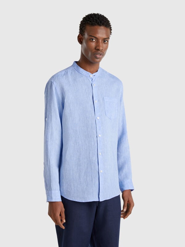 Camicia in lino con collo alla coreana Uomo