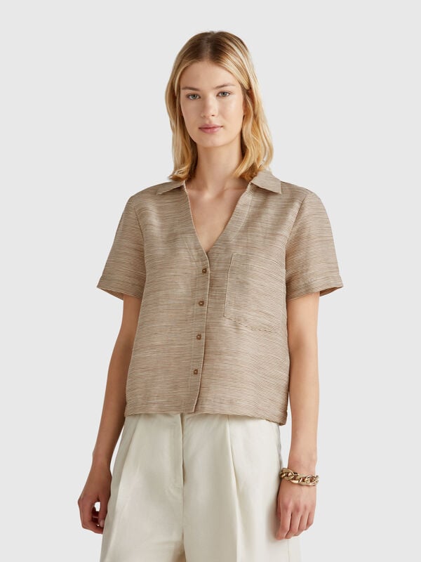 Camicia a righe in misto lino Donna