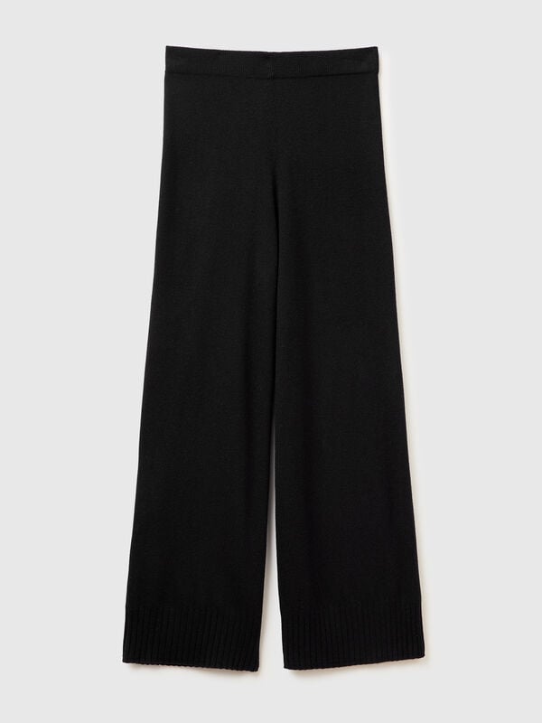 Pantaloni ampi neri in misto lana e cashmere Pantaloni ampi neri in misto lana e cashmere Donna