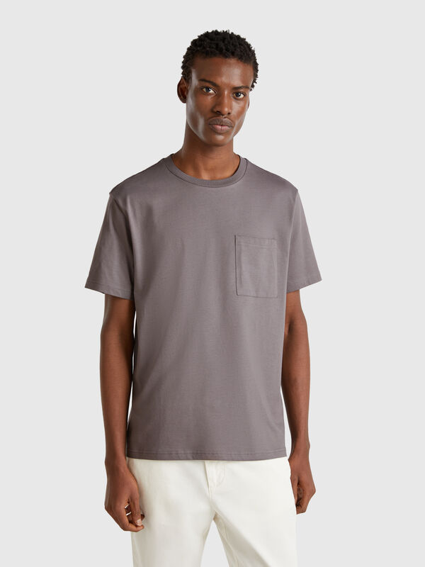T-shirt grigio topo in cotone bio con taschino Uomo