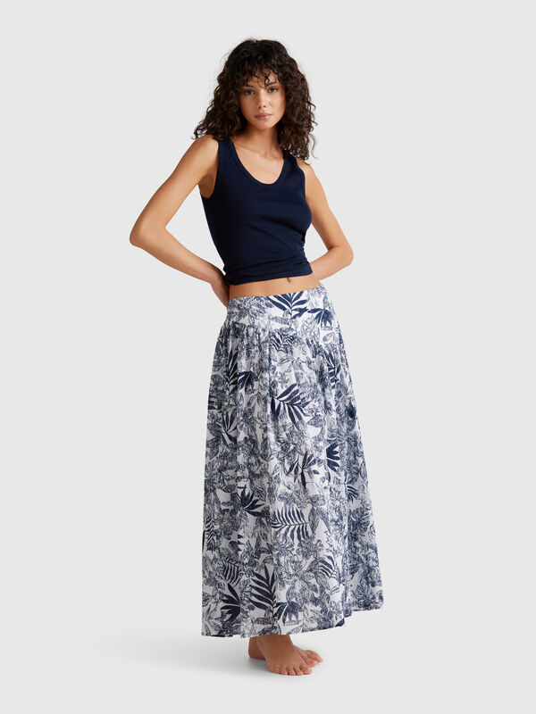 Gonna lunga con stampa tropicale Donna
