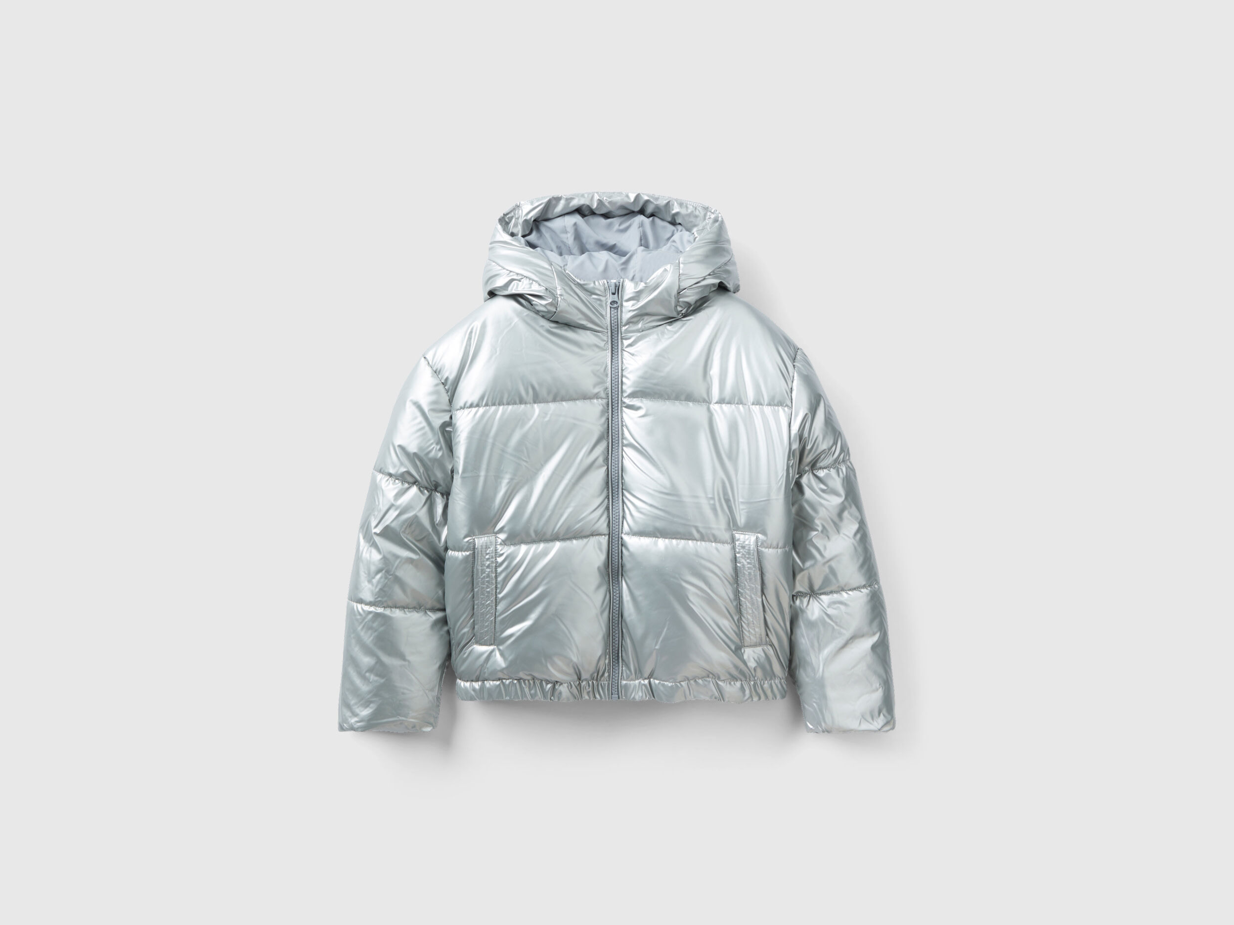 Piumino in nylon lucido Argento Bambina Benetton