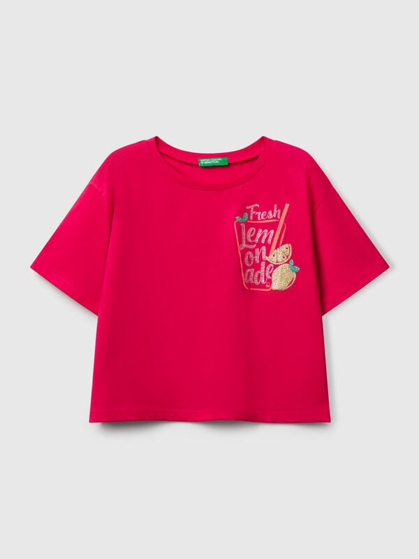 Maglietta con stampa glitterata Bambina
