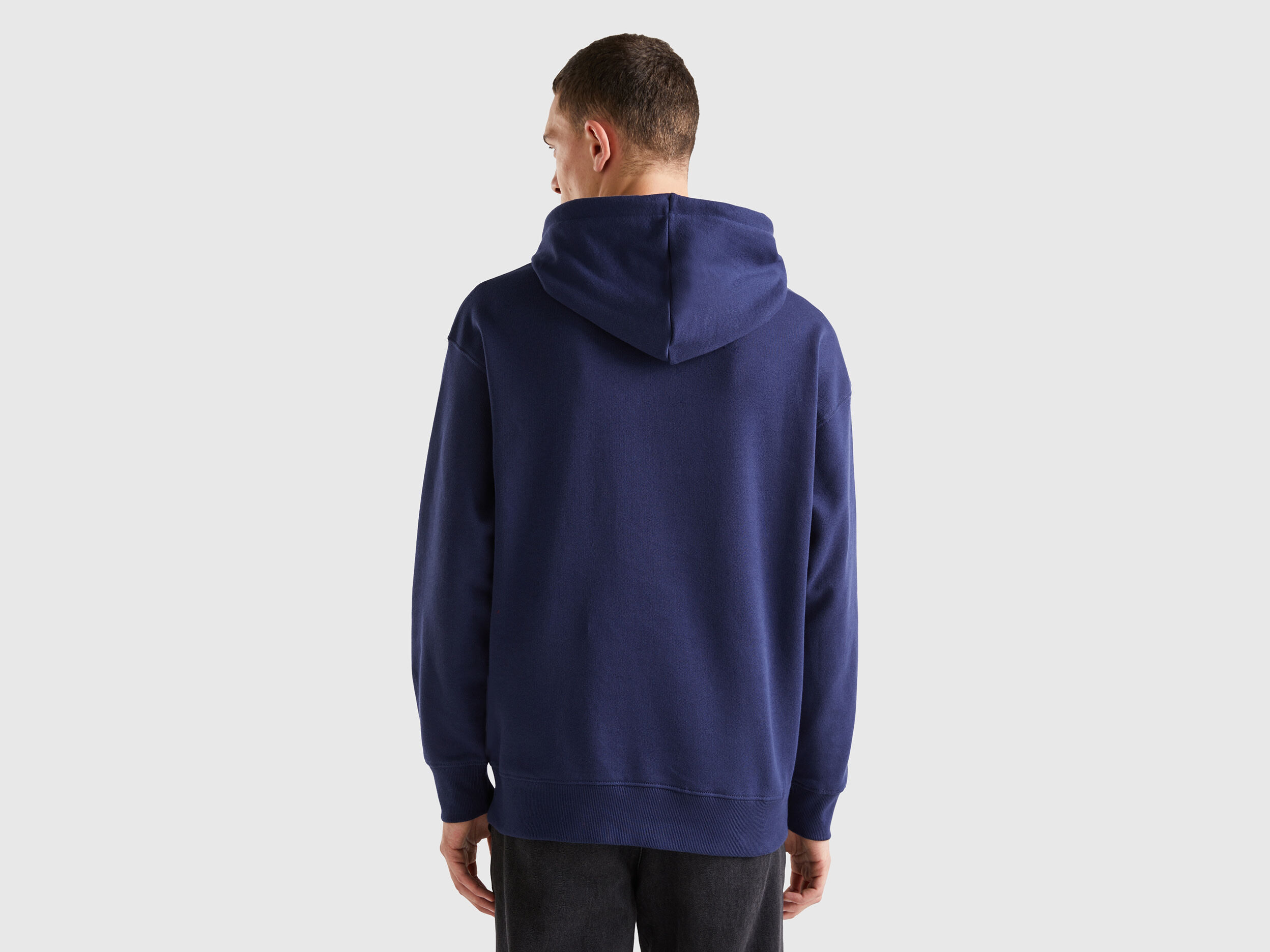 Felpa 100 cotone con cappuccio Blu Scuro Uomo Benetton