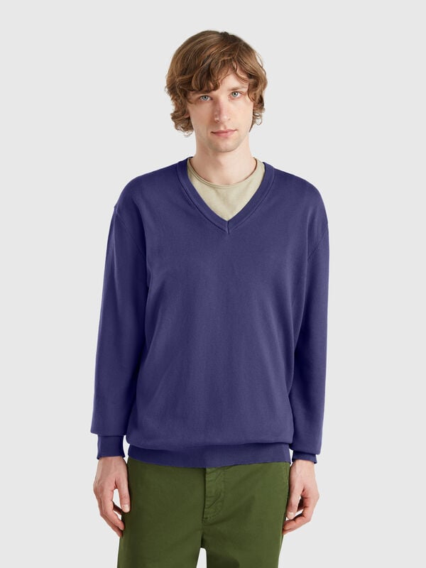 Maglia in puro cotone con scollo a V Uomo