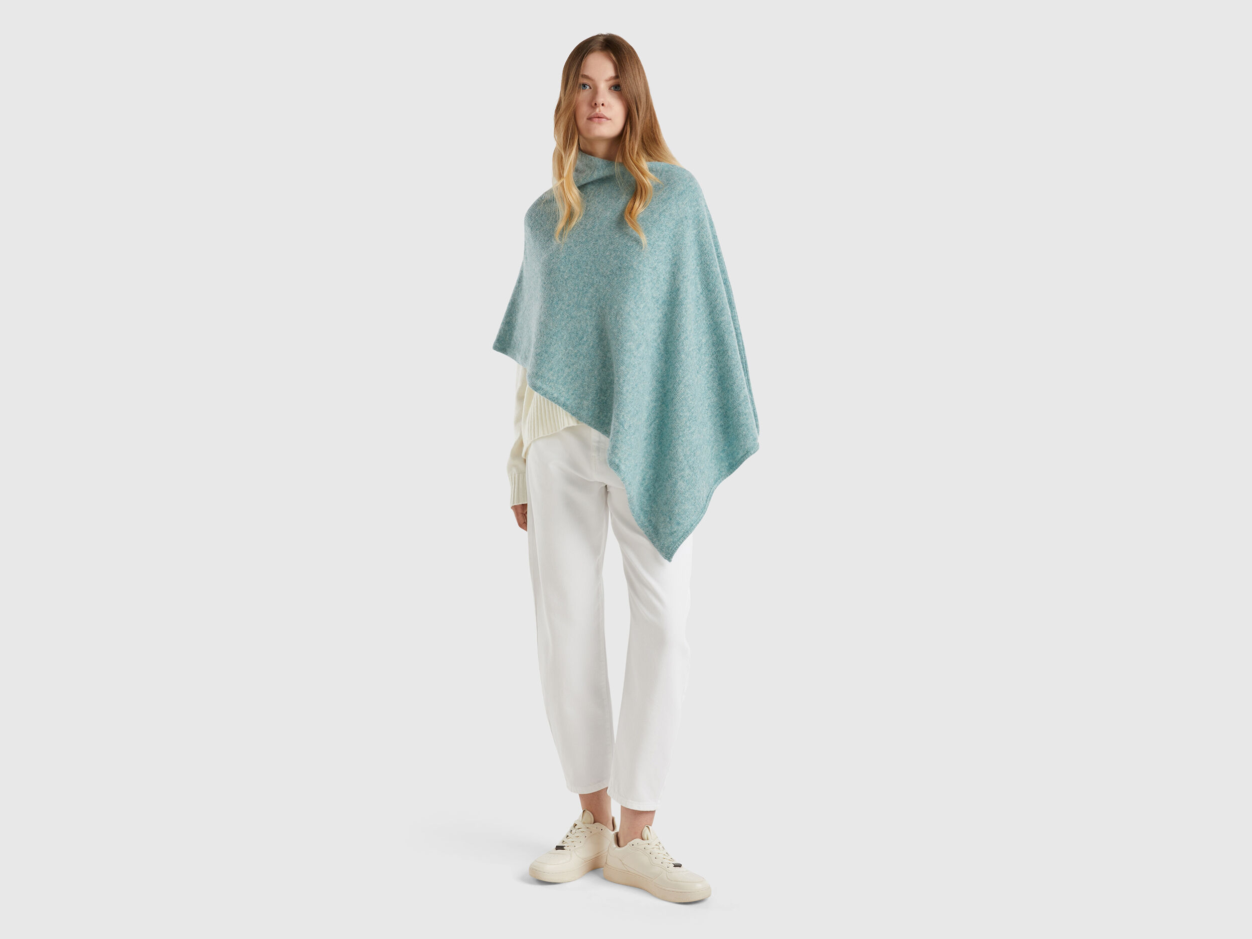 Mantella in pura lana Shetland Verde Acqua Benetton
