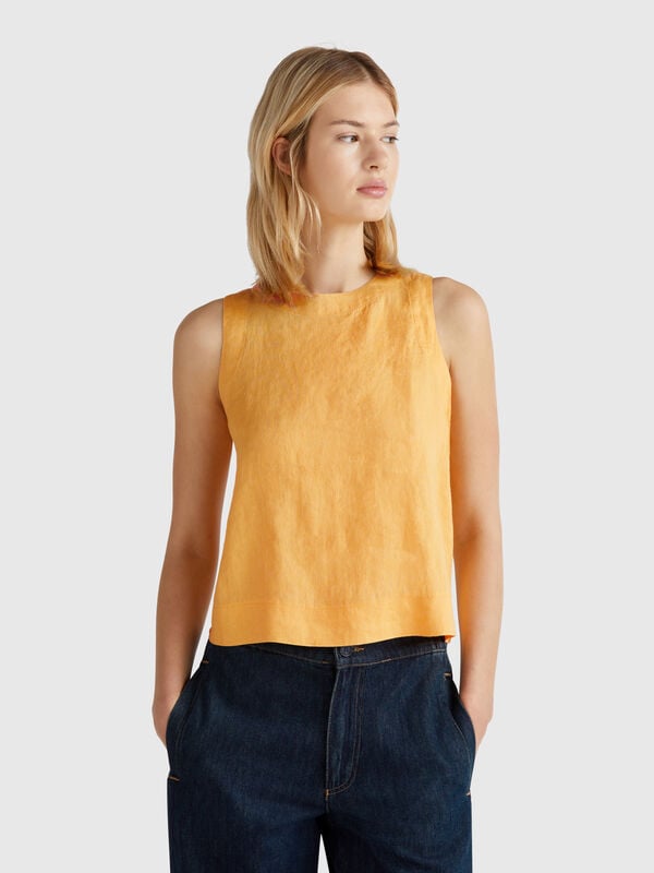 Top smanicato in puro lino Donna