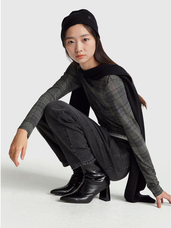 T-shirt slim fit principe di Galles Donna