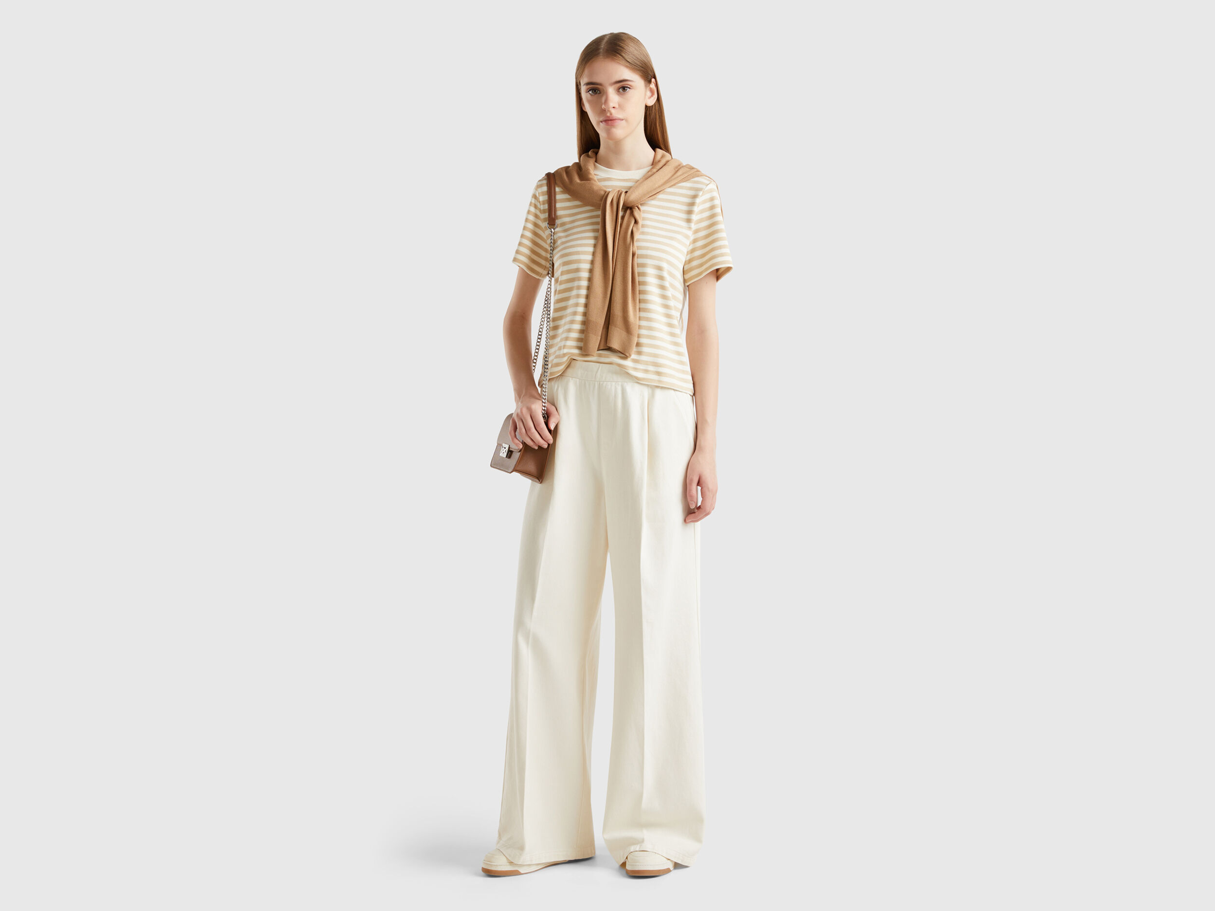 Pantaloni palazzo a vita alta Bianco Panna Benetton