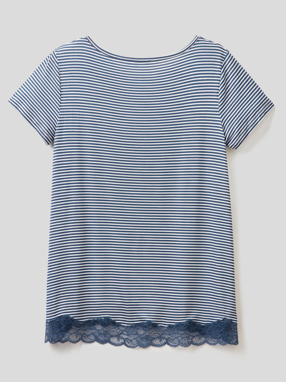 T-shirt a righe con inserto in pizzo image number 2