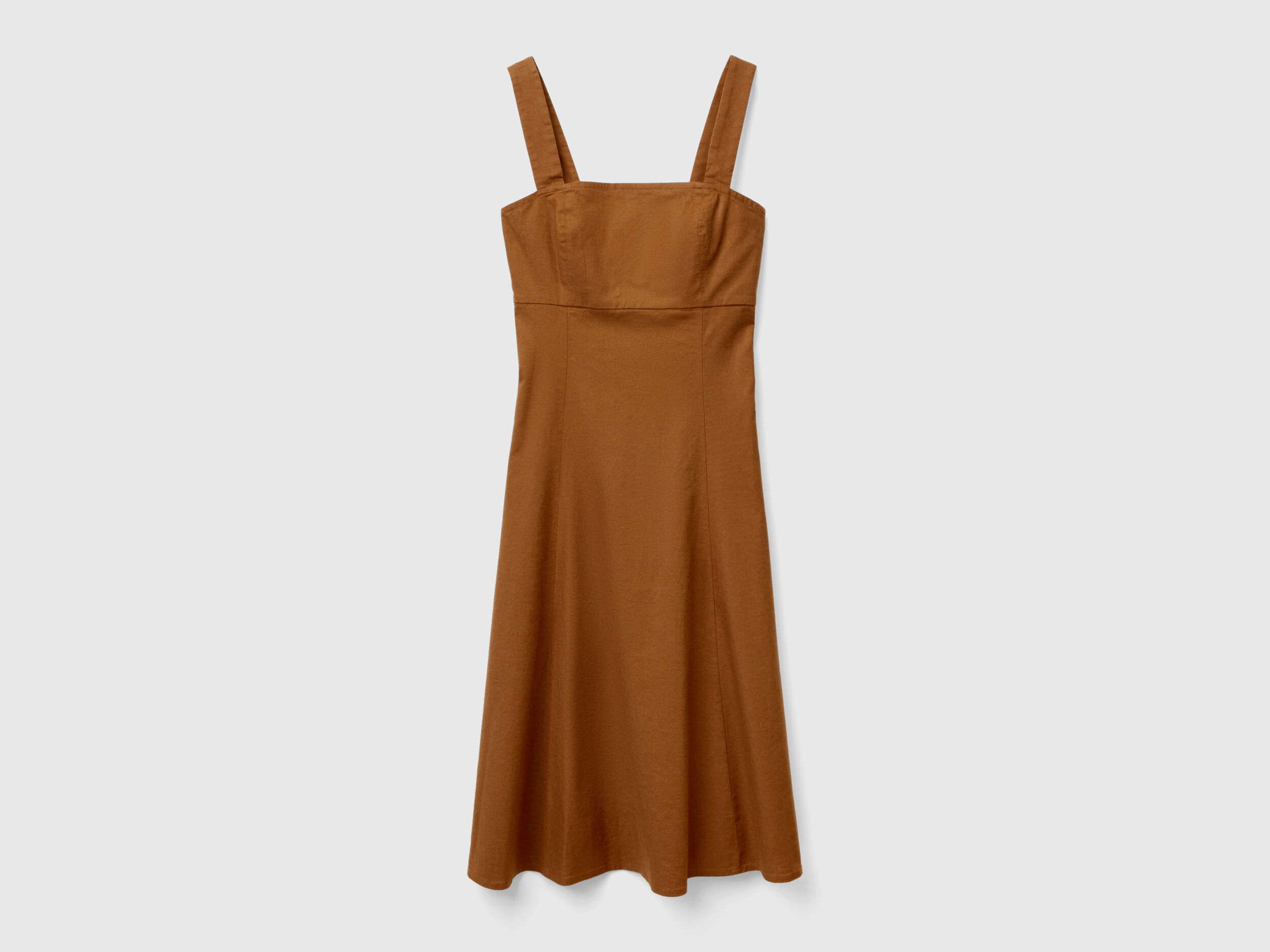 Vestito scollo quadrato in misto lino Marrone Benetton