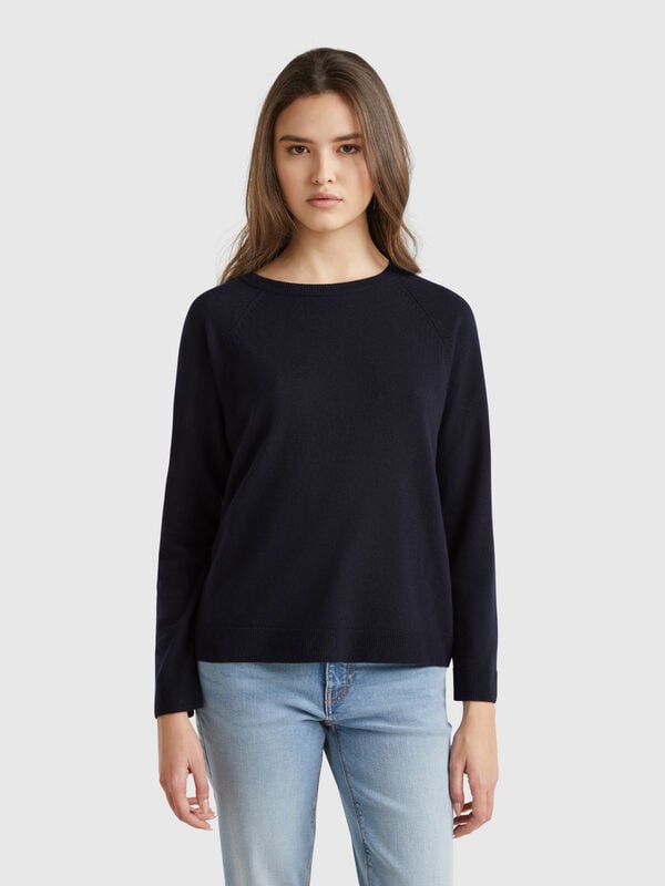 Maglia girocollo blu notte in misto lana e cashmere Donna