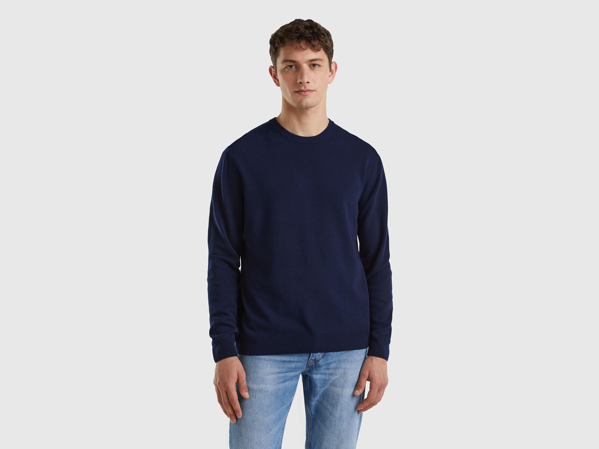 Maglia girocollo blu scuro in pura lana Merino Blu Scuro Uomo