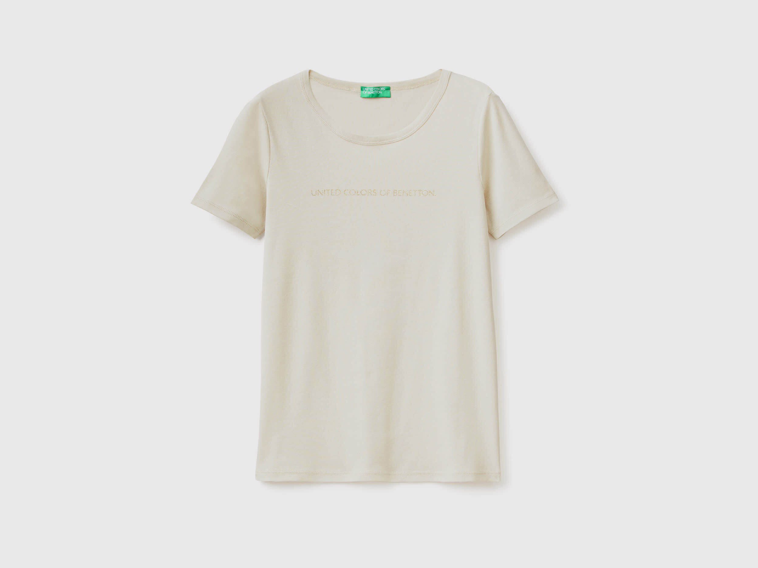 T shirt 100 cotone con stampa logo glitter Beige Benetton