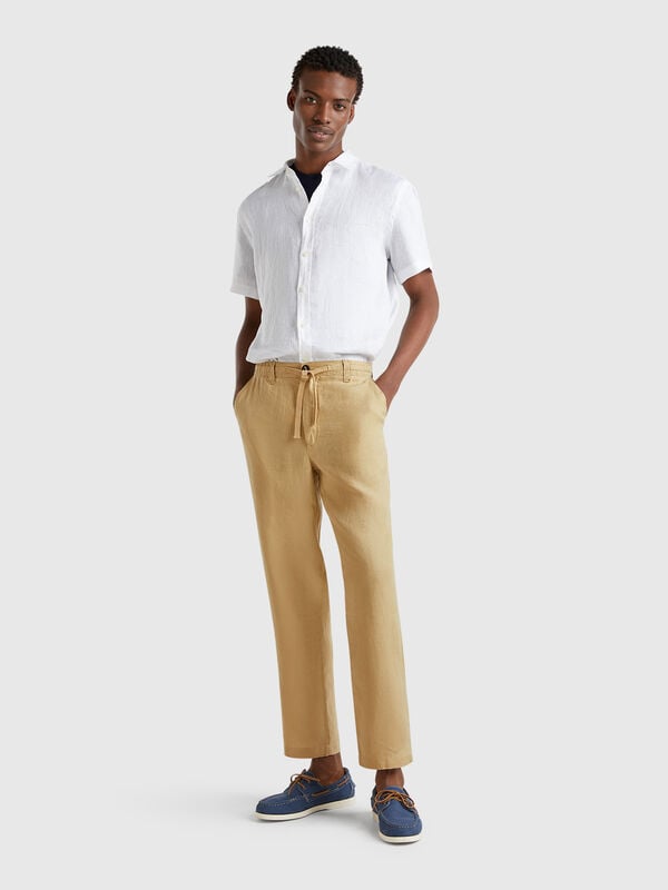 Pantaloni con coulisse in puro lino Uomo