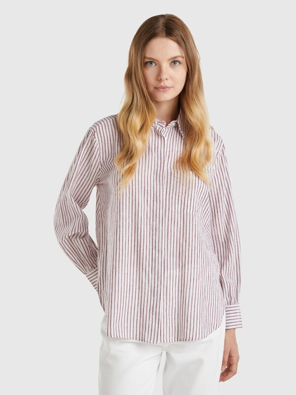 Camicia a righe in misto lino Donna