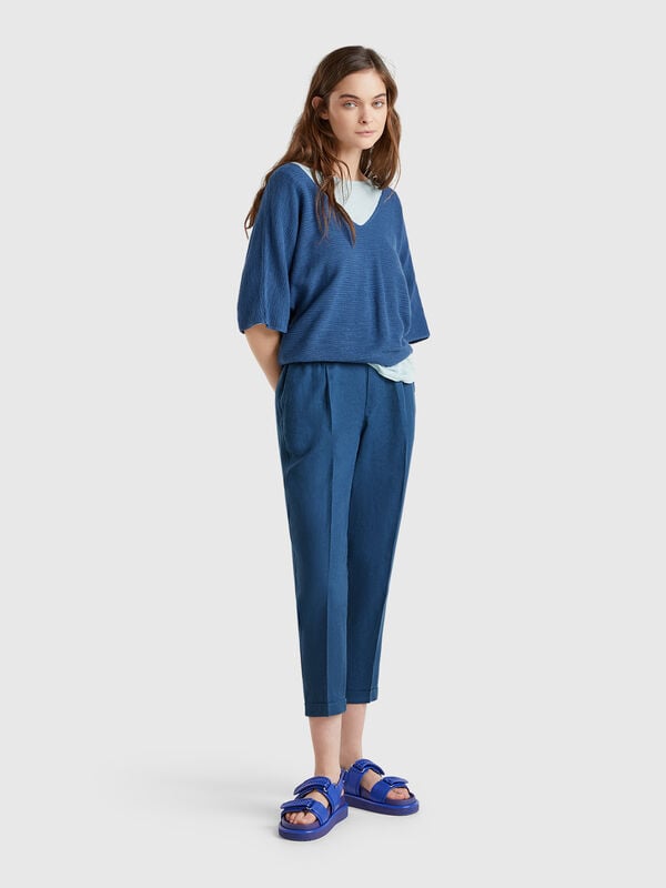 Pantaloni cropped in 100% lino Donna