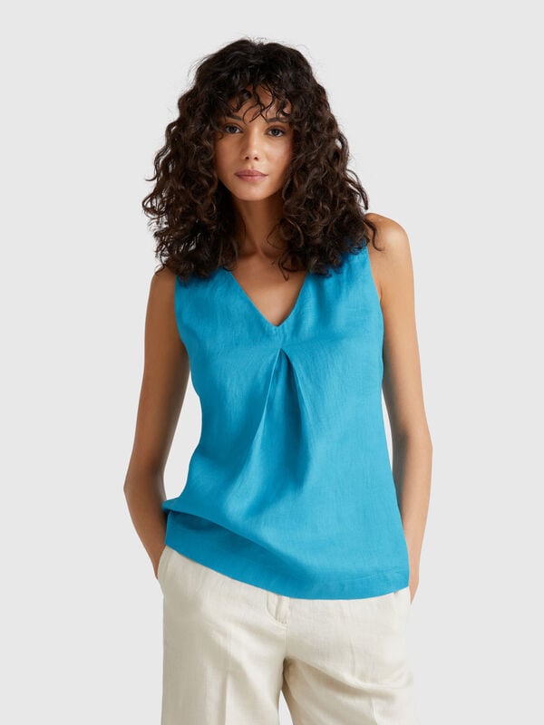 Blusa smanicata in puro lino Donna