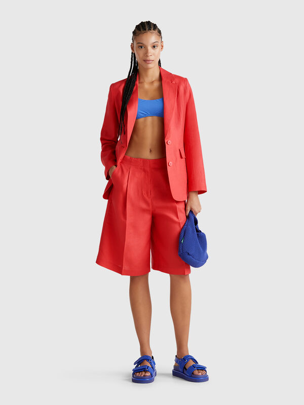 Bermuda al ginocchio in misto lino Donna