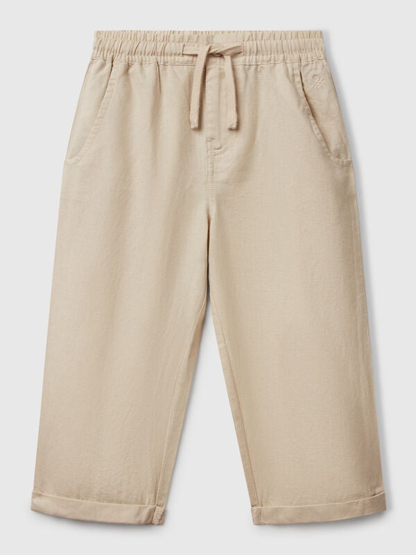 Pantaloni con coulisse in misto lino Bambino