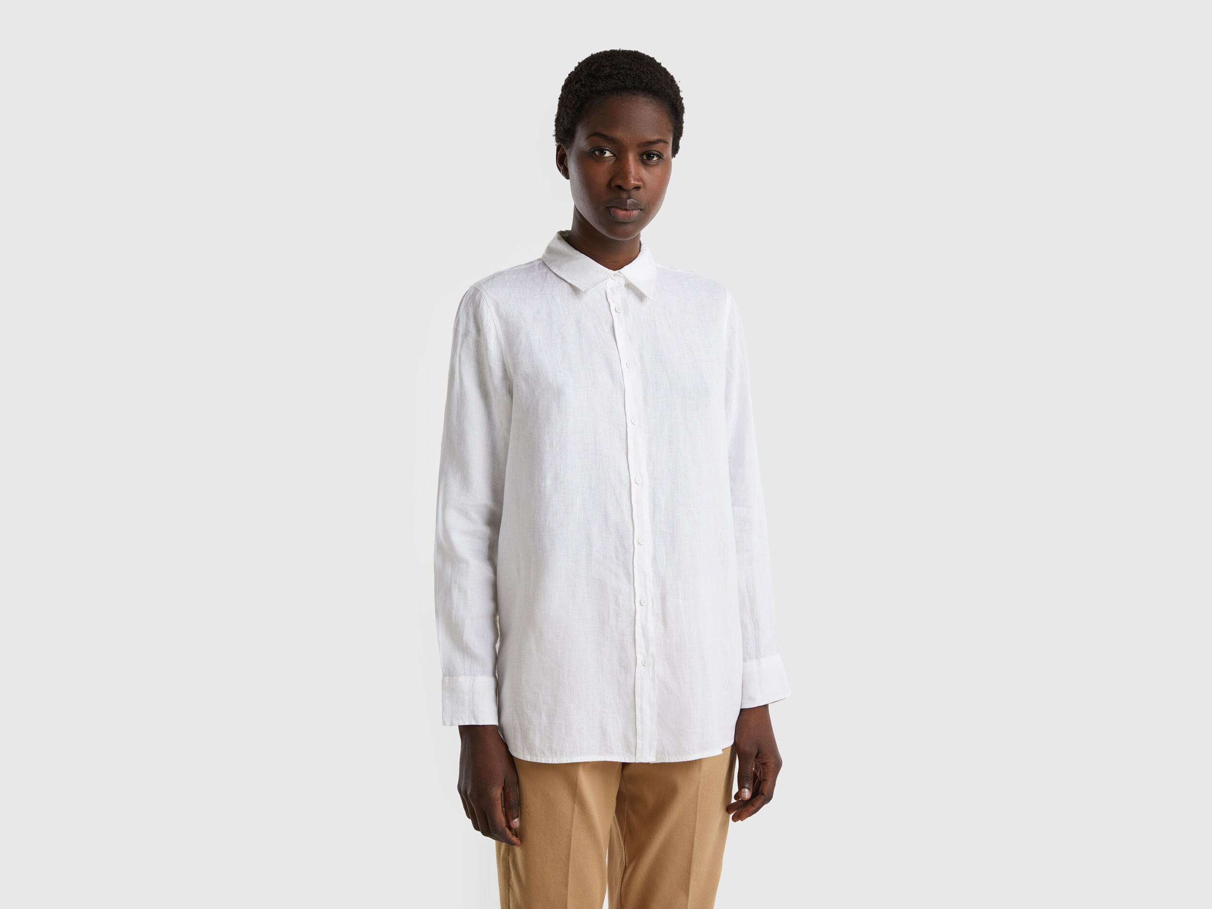 Camicia lunga in puro lino Bianco Donna Benetton