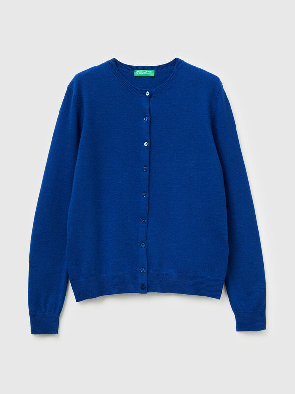 Cardigan girocollo blu in pura lana Merino Cardigan girocollo blu in pura lana Merino Donna