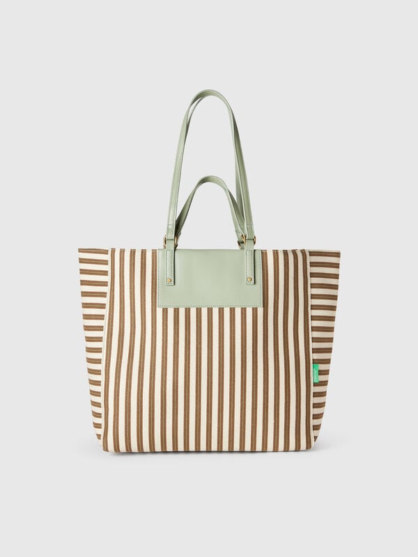 Tote bag a righe verdi e beige Donna