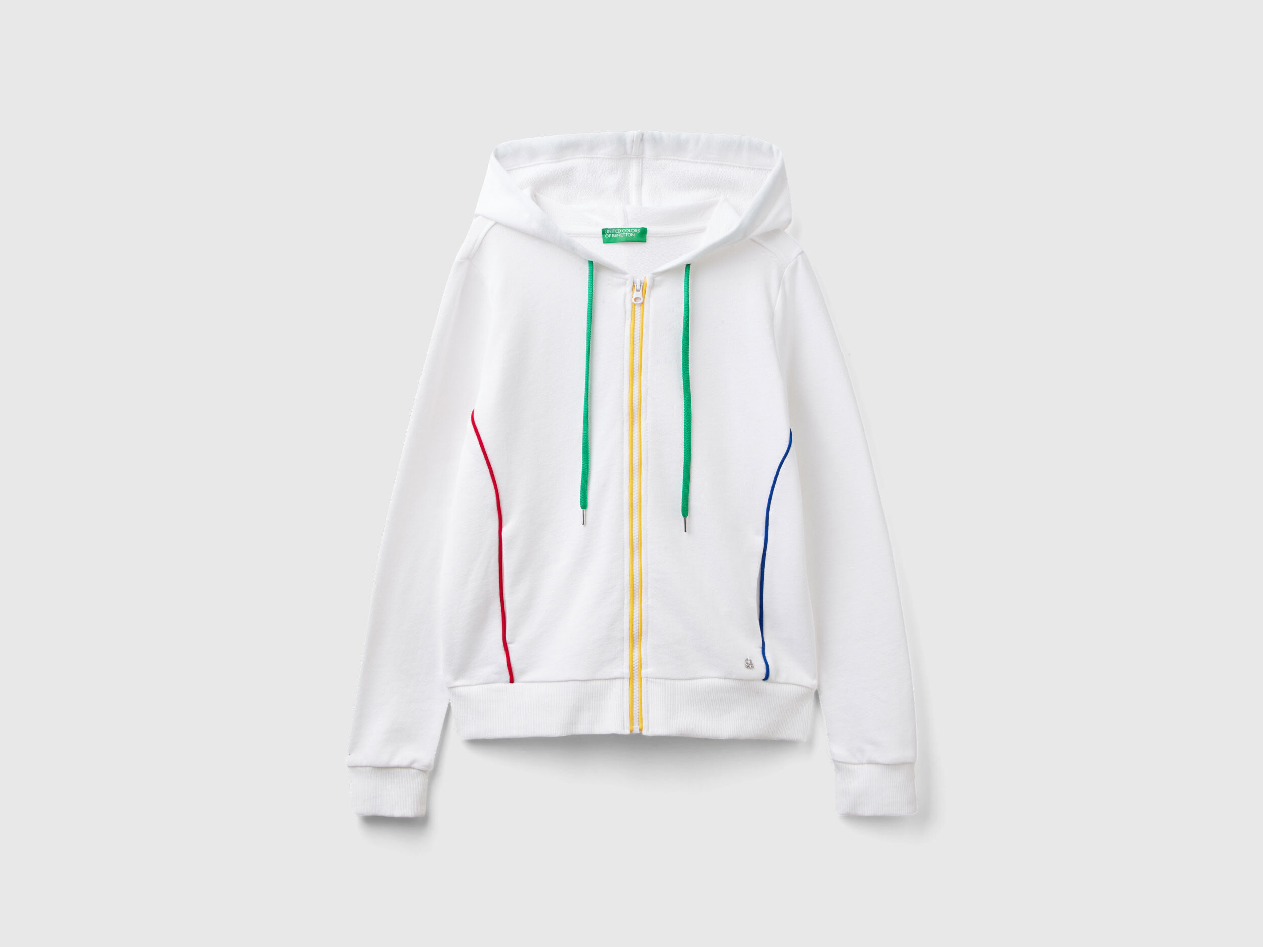 Felpa 100 cotone con zip e cappuccio Bianco Benetton