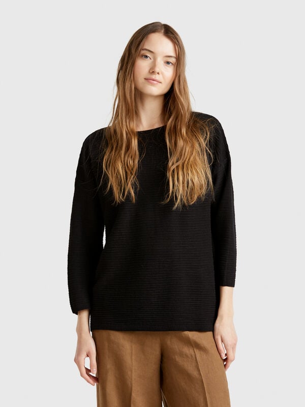 Maglia in misto lino con manica a 3/4 Donna