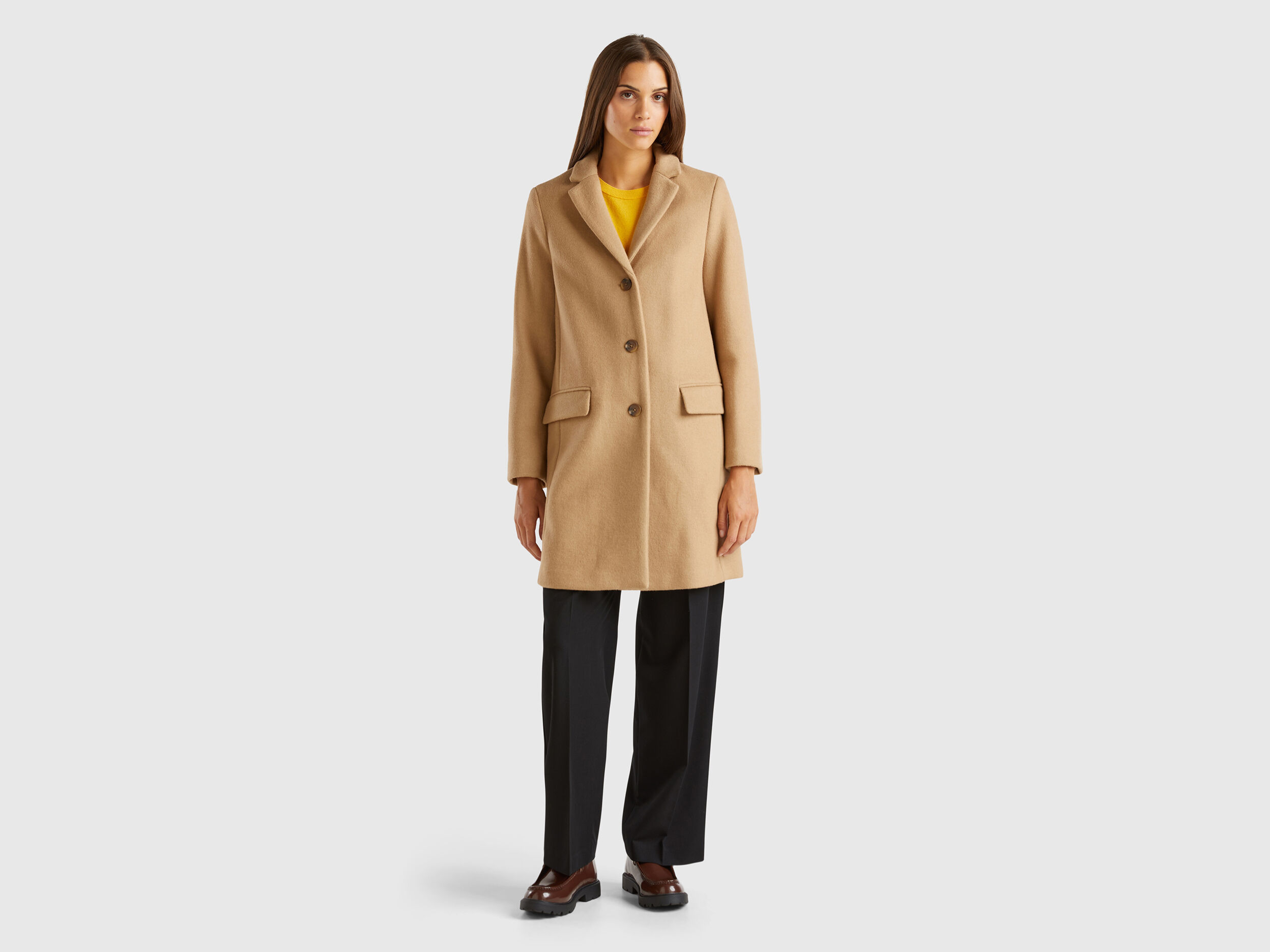 Cappotto corto in panno misto lana Beige Benetton