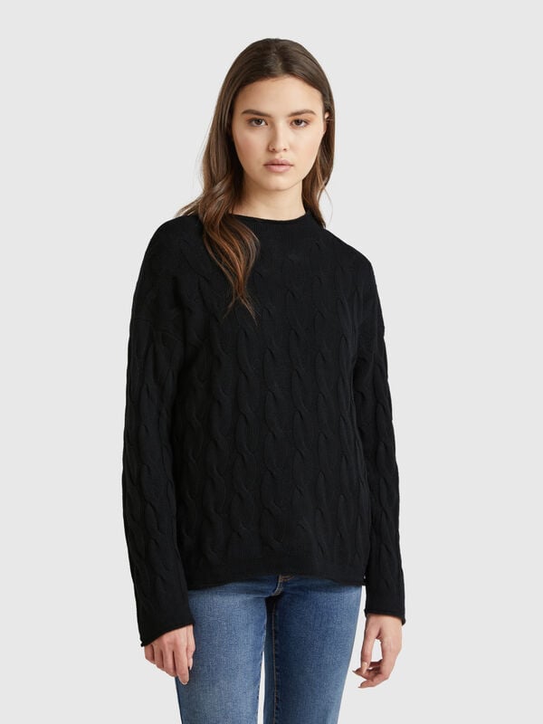 Maglia con trecce in misto cashmere Donna